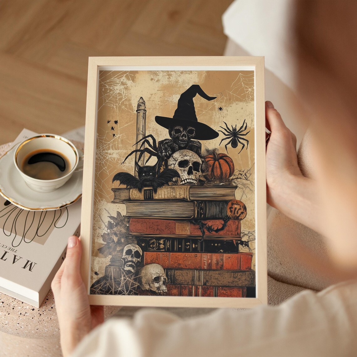 Vintage Witch Skull on Spell Books Gothic Halloween Illustration Poster - Image 4