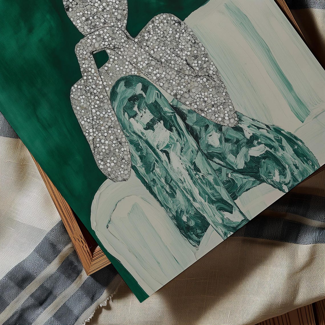 Textured Dotted Figure Resting Its Head on a Green Ground Poster - Image 2