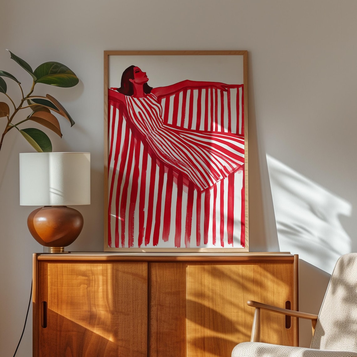 Abstract Woman In Striped Dress, Minimalist Figurative Art Print - Image 3