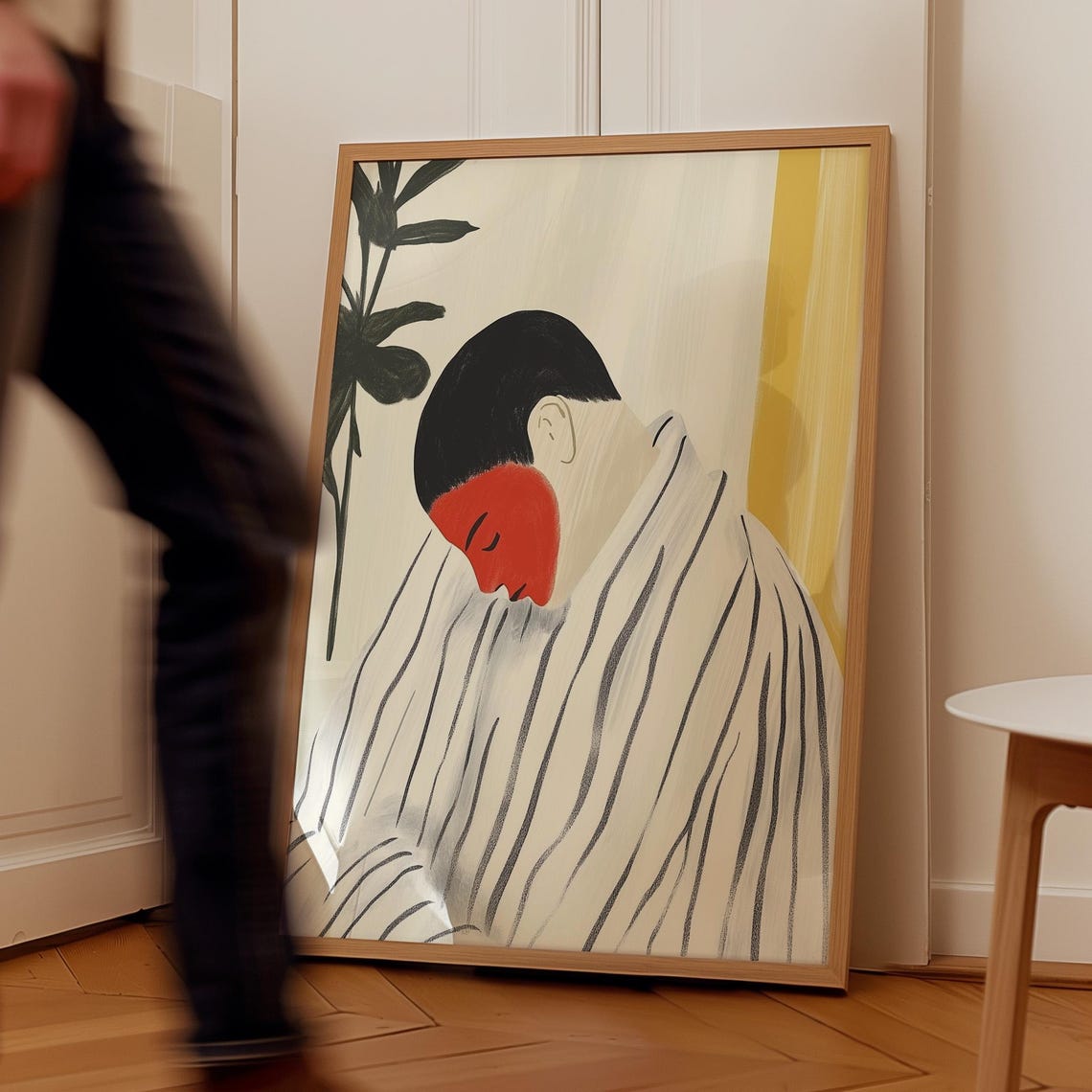 Sleeping Figure With Bold Red Face Striped Shirt Emotional Poster - Image 3