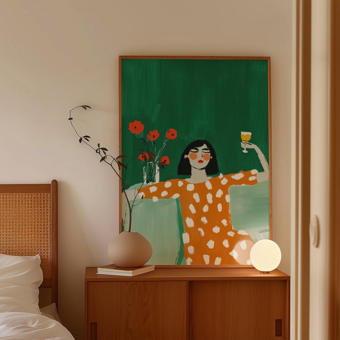 Woman In Orange Polka Dot Dress, Art Print - Image 4