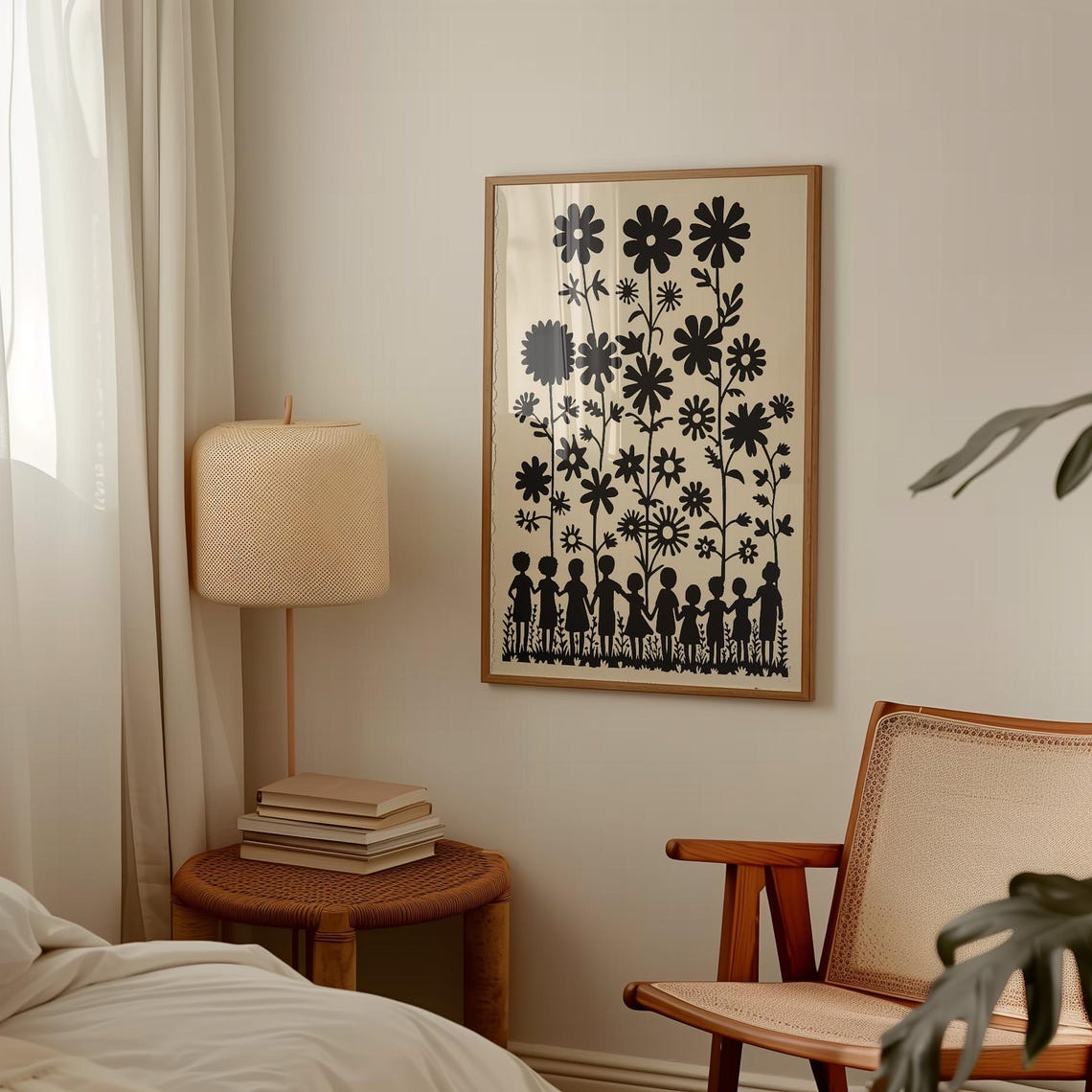 Children Silhouettes Holding Hands Under Giant Black Flowers Poster - Image 4
