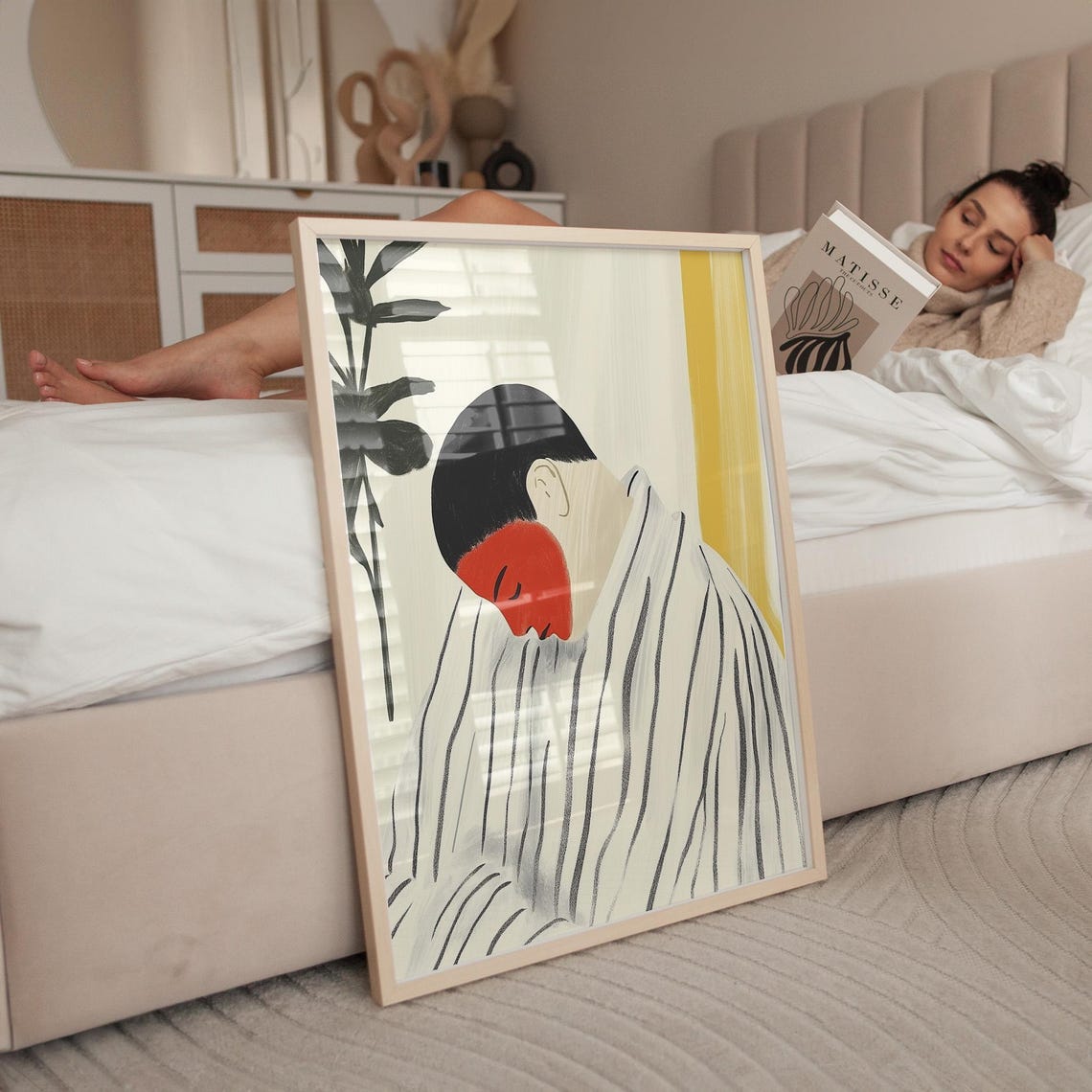 Sleeping Figure With Bold Red Face Striped Shirt Emotional Poster - Image 5