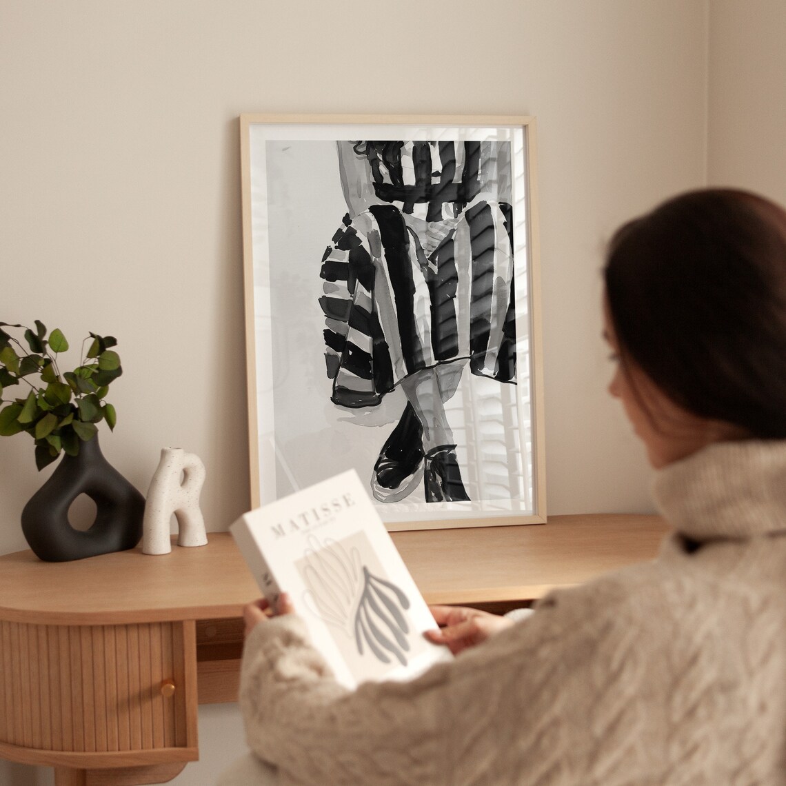 Abstract Legs Striped Dress Black And White Modern Art Poster - Image 2