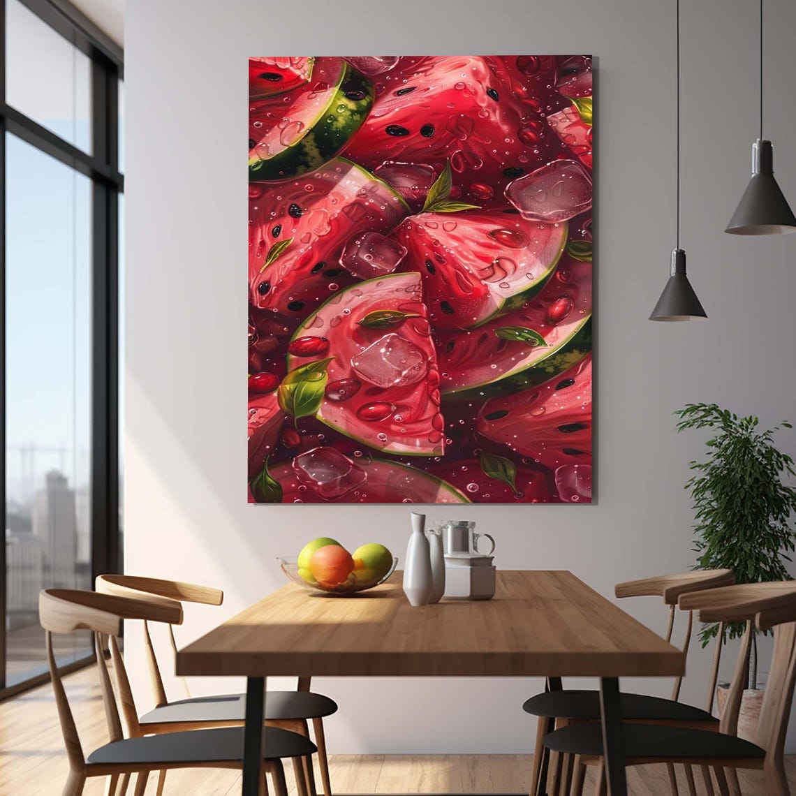 Fresh Watermelon Slices With Ice Summer Fruit Kitchen Wall Art - Image 2