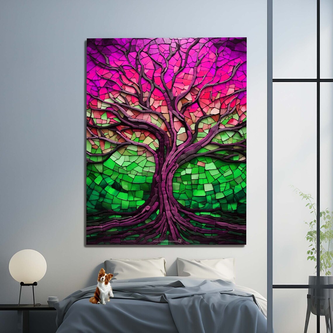 Pink Green Mosaic Tree of Life Colorful Glass Tile Wall Poster - Image 3