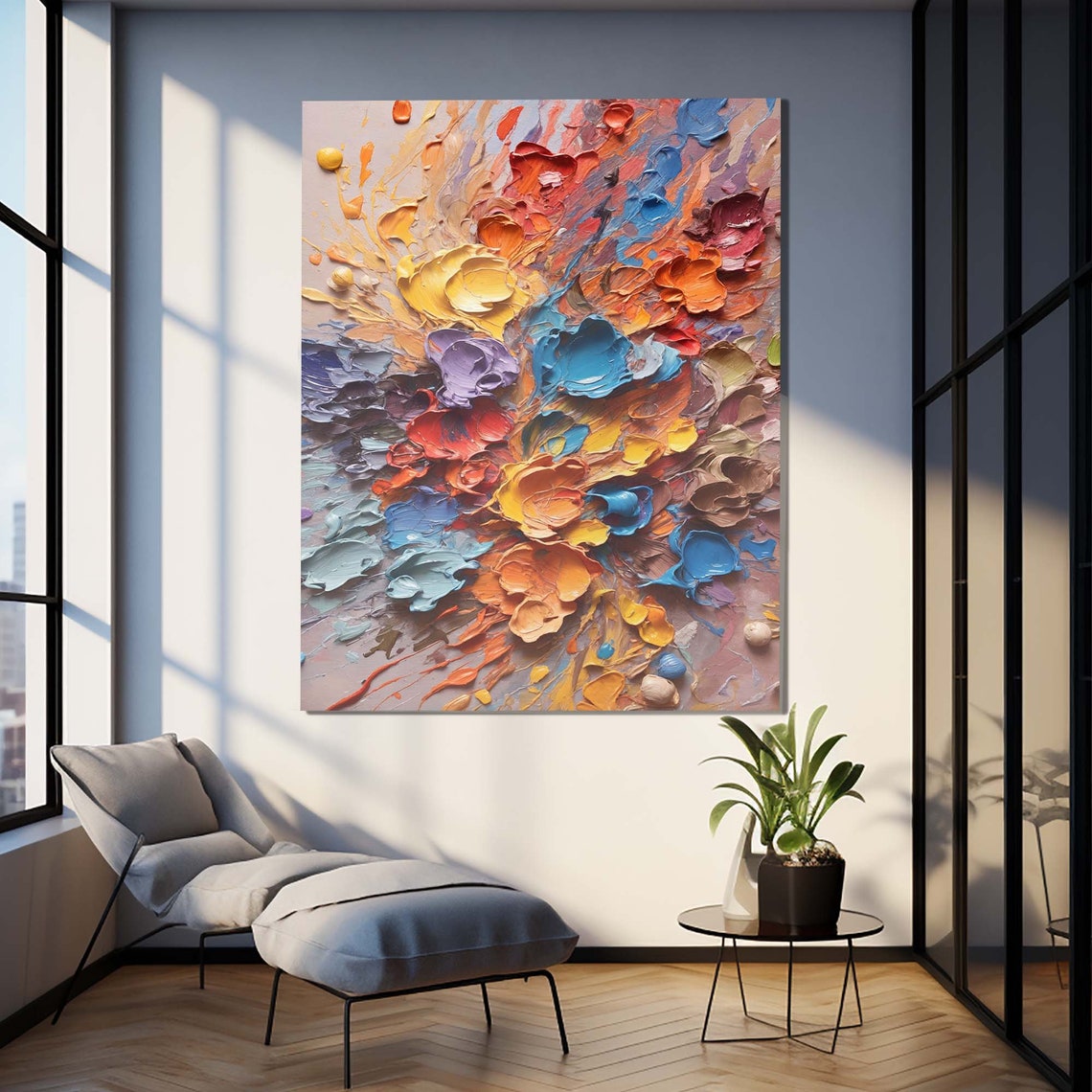 Colorful Impasto Abstract Flowers Palette Knife Art Painting Poster - Image 3