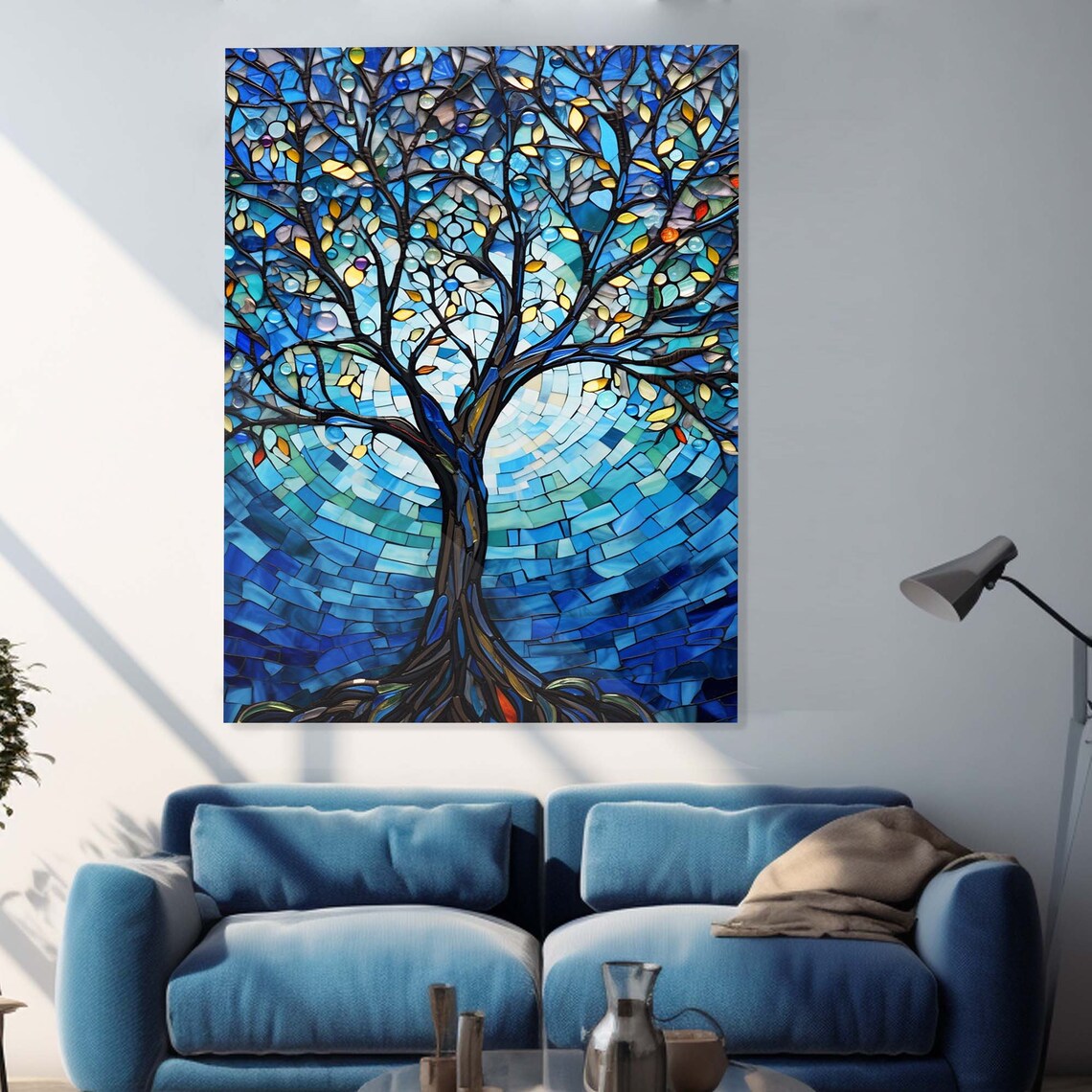 Blue Abstract Modern Tempered Glass Art Print - Image 2