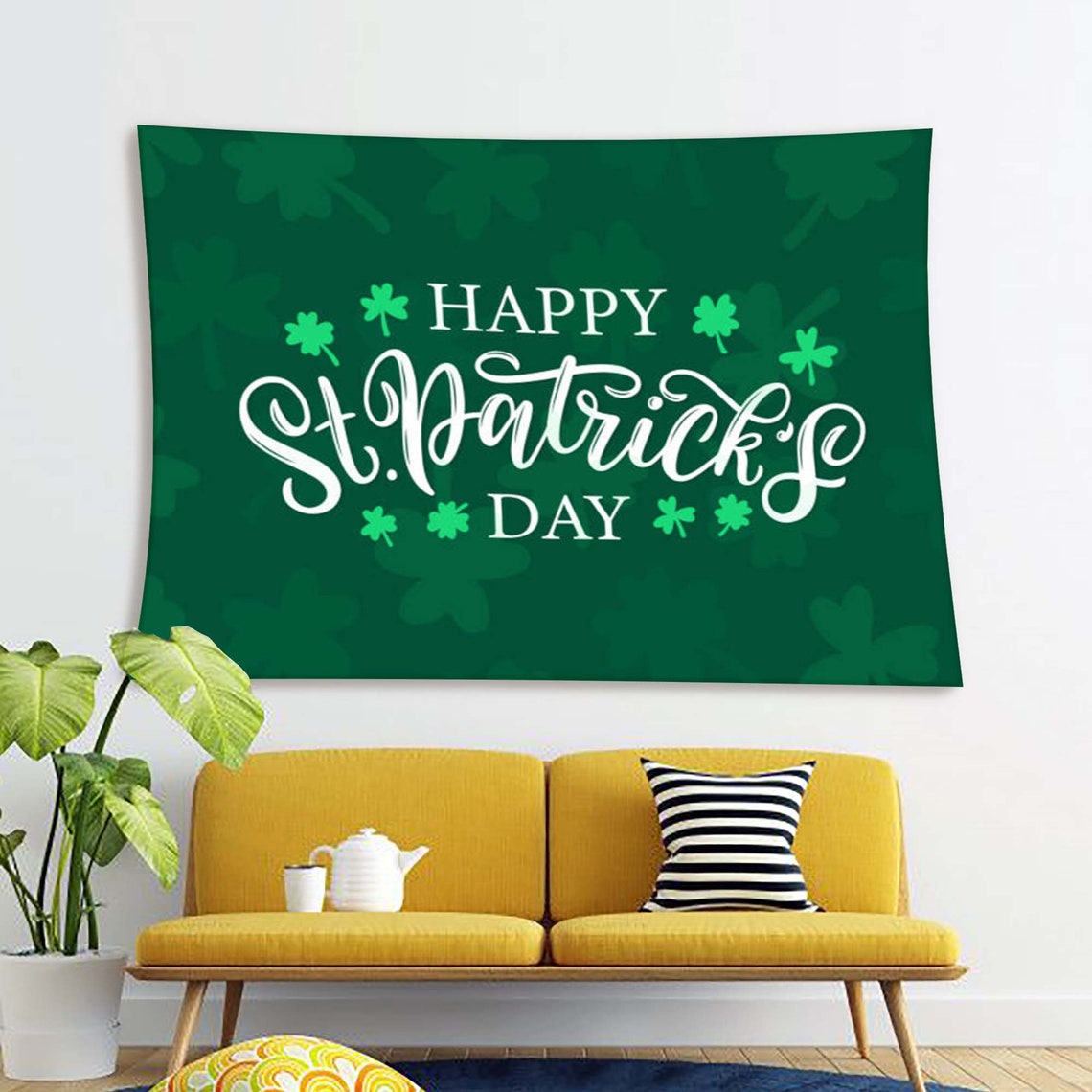 Happy St Patrick's Day Shamrock Tapestry Green Holiday Poster