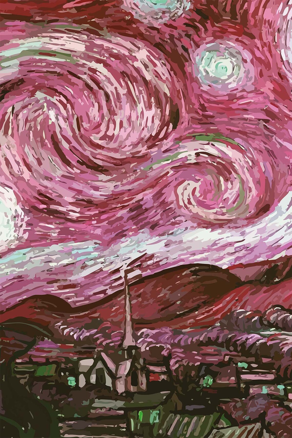 Starry Night Minimalist Wall Art Print, Pink Decor - Image 3