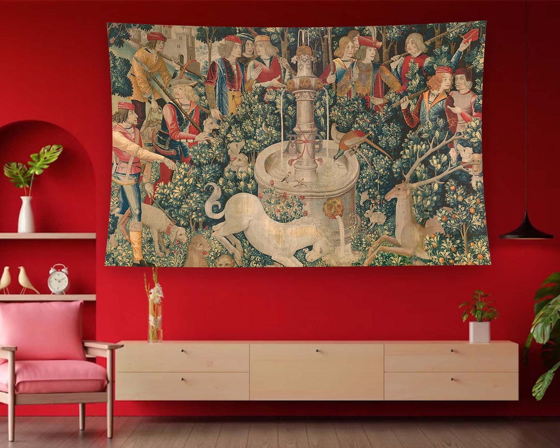 Medieval Unicorn Fountain Hunters Classic Renaissance Tapestry Poster - Image 2