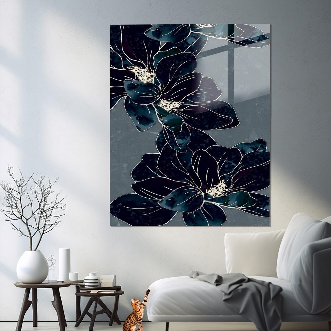 Black Rose Dark Floral White Outline Gothic Flower Gallery Poster - Image 2