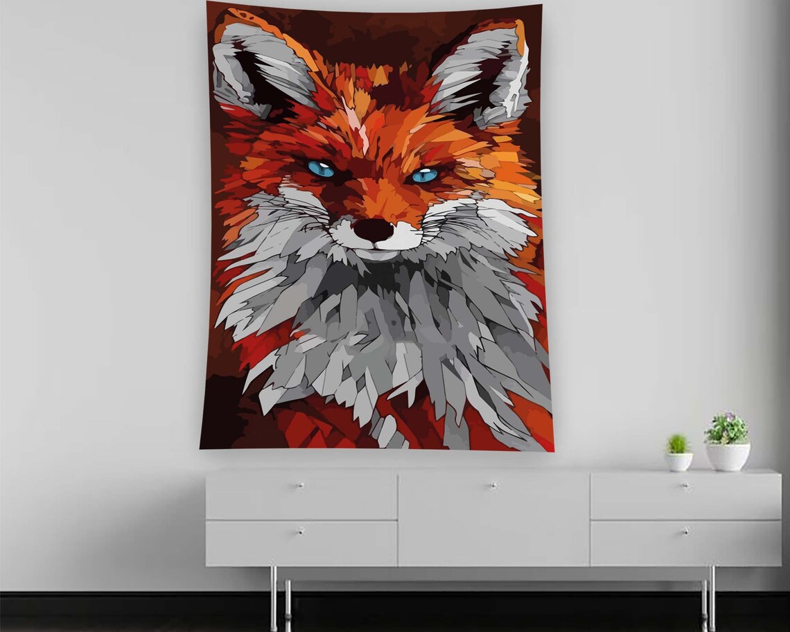 Geometric Red Fox Face Blue Eyes Bold Wildlife Modern Animal Poster - Image 2