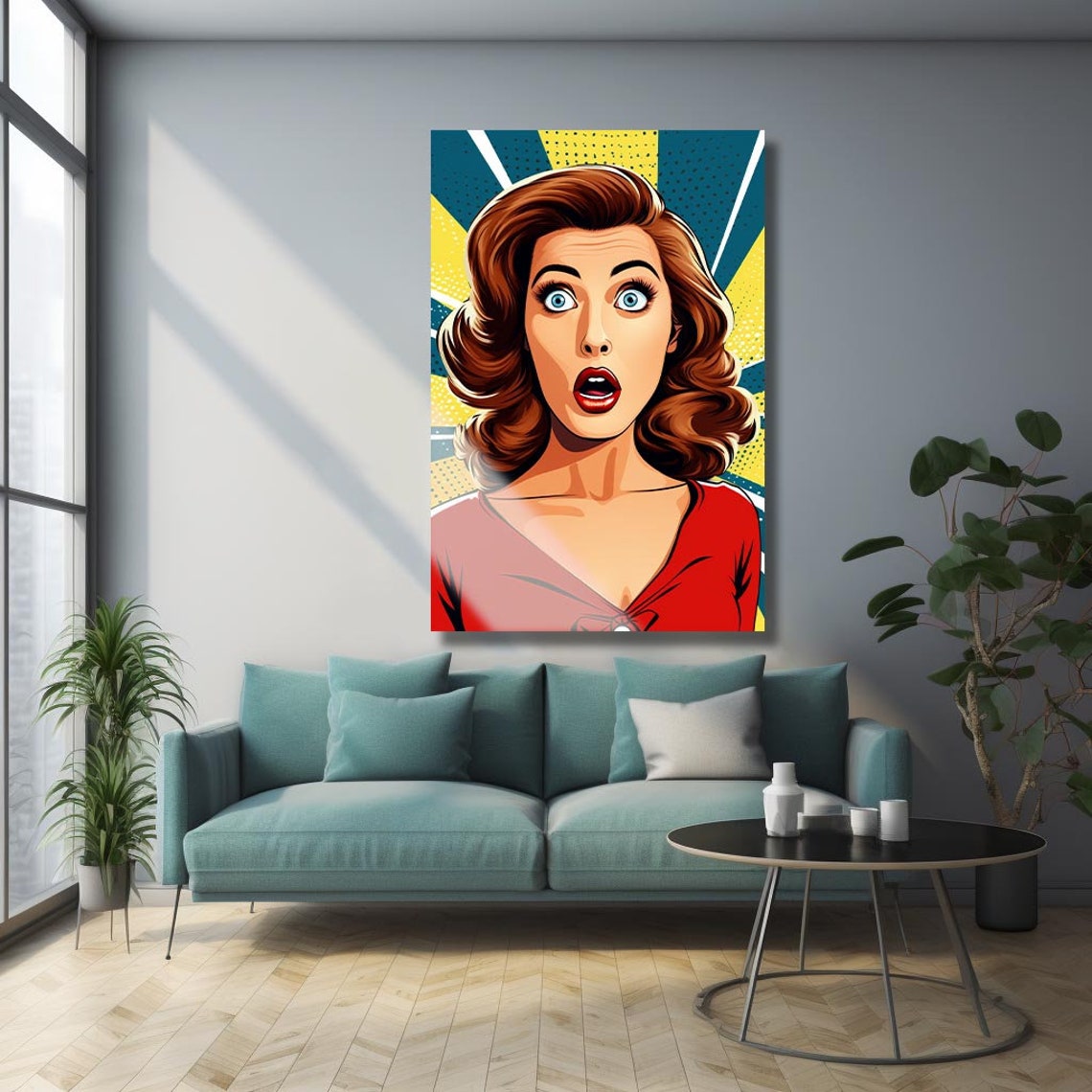 Pop Art Wow Brunette Woman Comic Burst Retro Bold Colorful Poster - Image 3