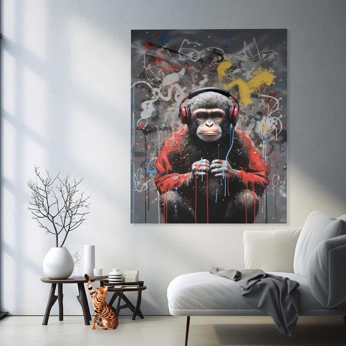 Chimpanzee with Headphones Graffiti Street Art Style Wall Poster - Image 2