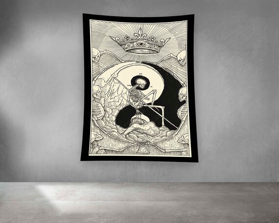 Art Hand Woven Skull Tapestry Black Tapestry Wall Tapestry Gothic Tapestry Minimalist Tapestry Horror Tapestry Witch Tapestry Wall Art