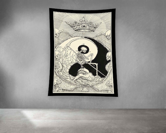 Gothic Skeleton Reaper Crown Engraving Dark Occult Vintage Poster