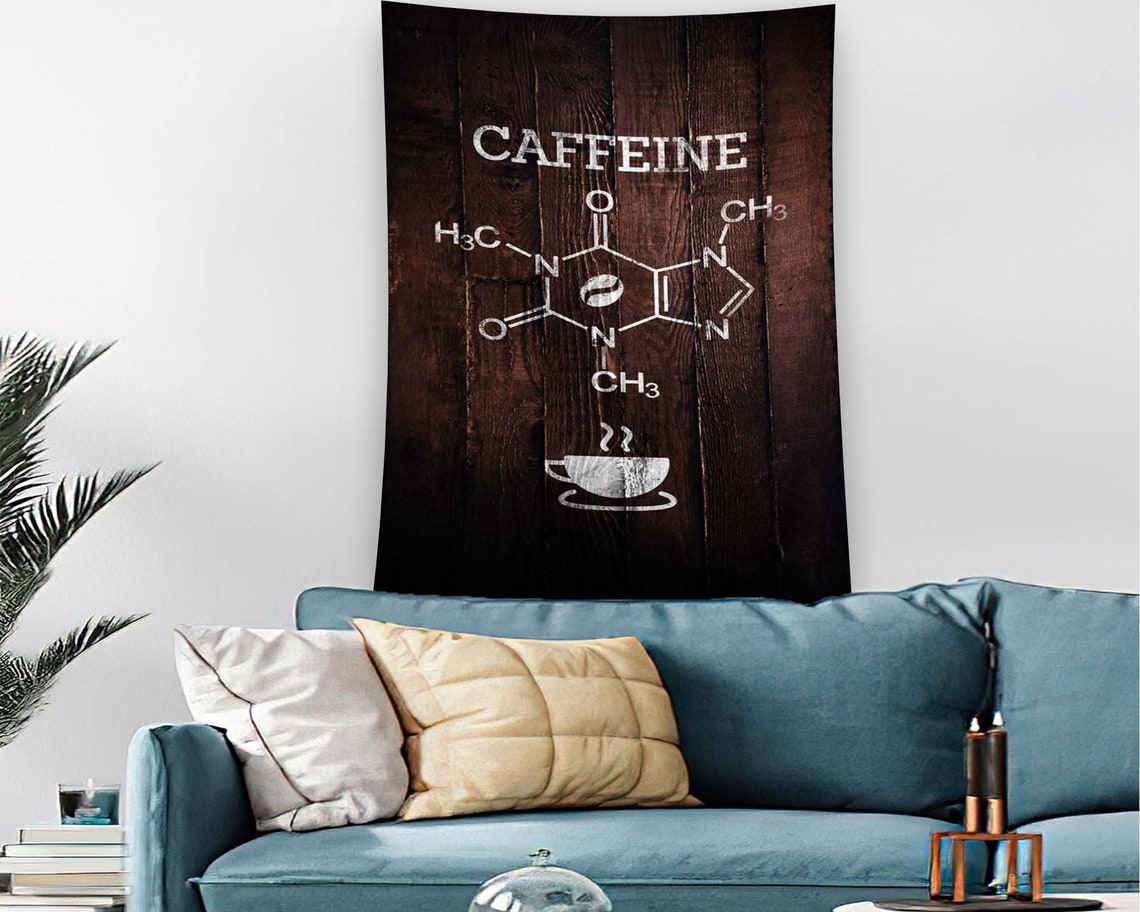 Dark Wood Caffeine Molecule Formula Coffee Chemistry Tapestry Wall Art - Image 2