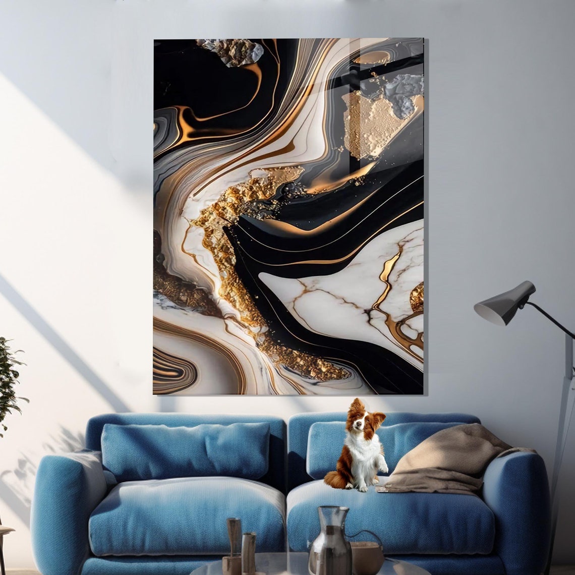 Black Gold White Marble Swirl Luxury Abstract Fluid Art Poster - Image 2
