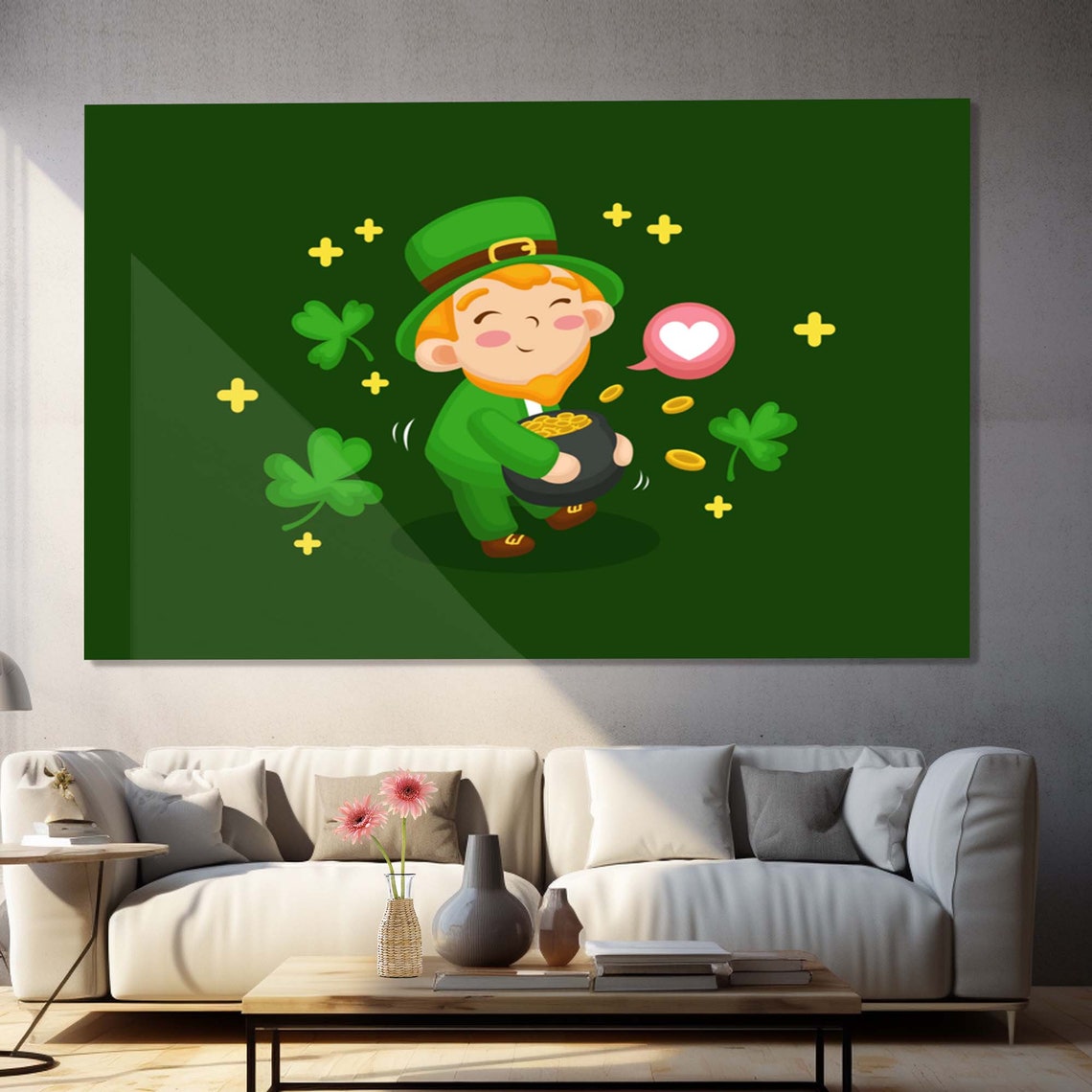 Cute Cartoon Leprechaun Pot of Gold Shamrock Art Wall Poster - Image 2
