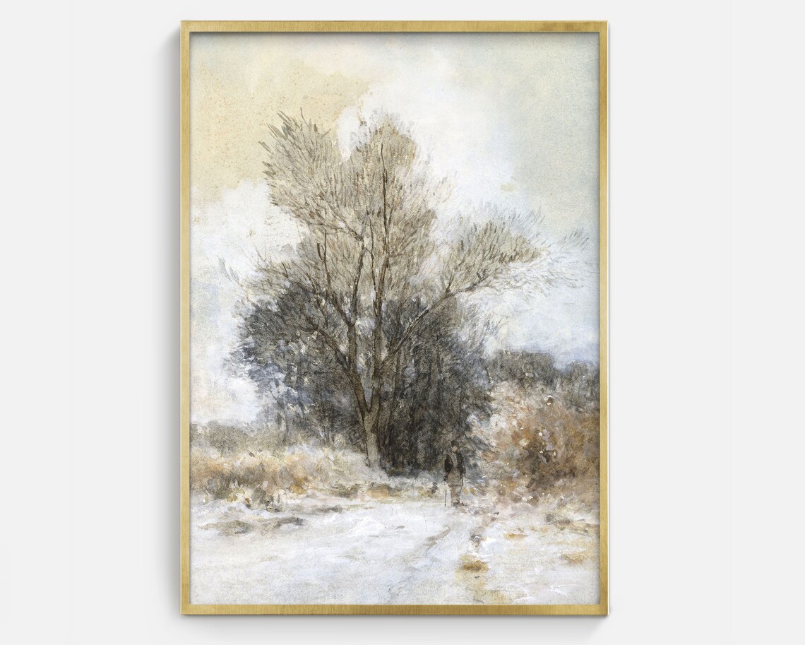 Snowy Winter Landscape Bare Trees Path Vintage Painting Art Poster