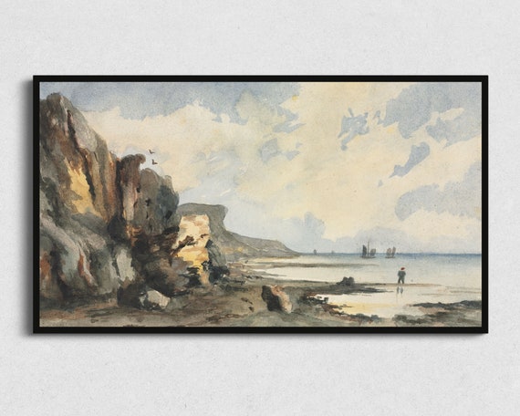 Vintage Nautical Beach for Frame TV, Watercolor Print