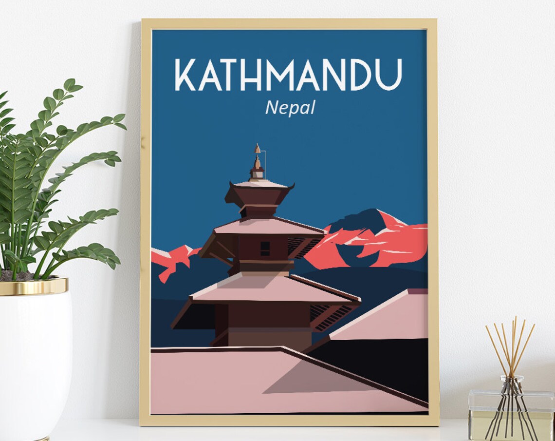 Nepal Kathmandu Valley Travel Poster Wall Art Instant 8x10 Inches Size