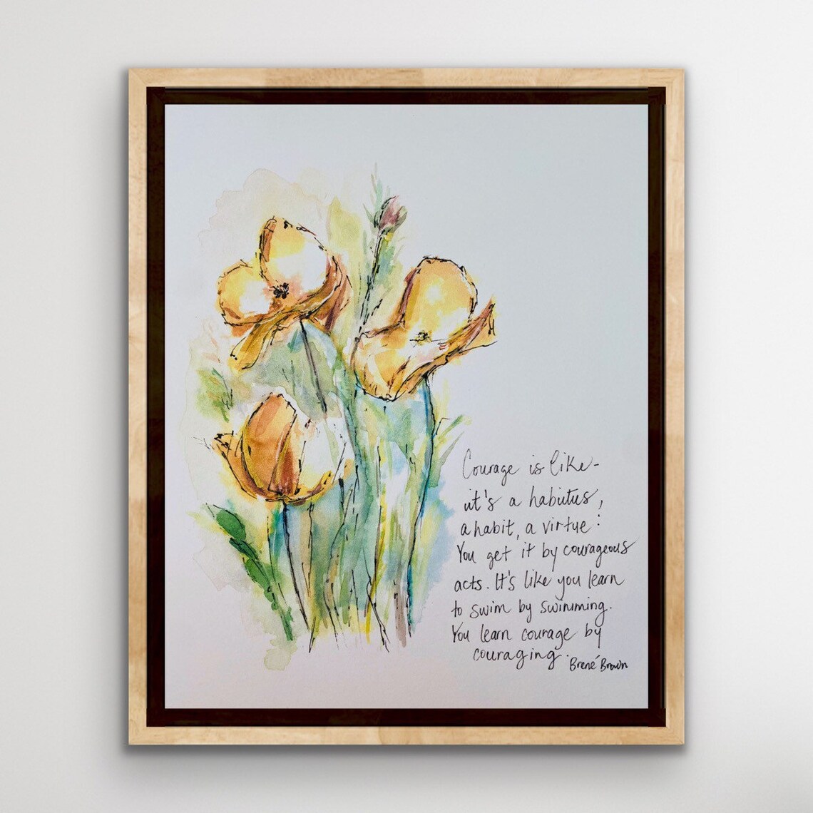 Brené Brown Courage Is a Habit Yellow Flowers Watercolor Poster