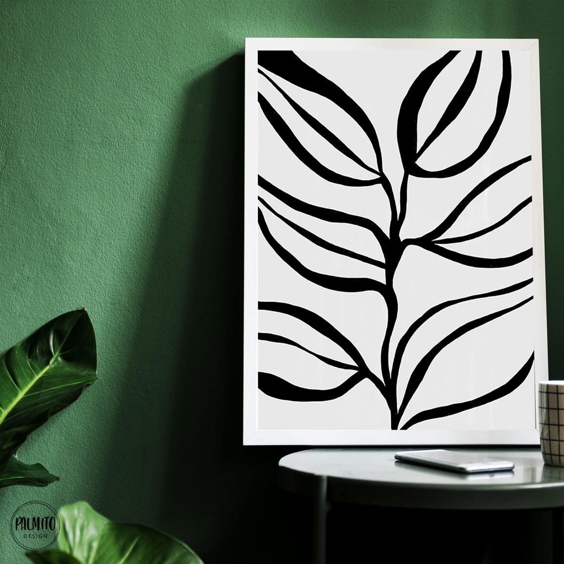 Minimalist Black Line Art Leaves on Cream Botanical Wall Poster - Image 4