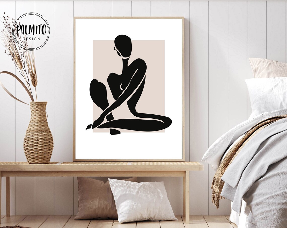 Black Female Figure Silhouette Nude Body Matisse Style Wall Art - Image 2