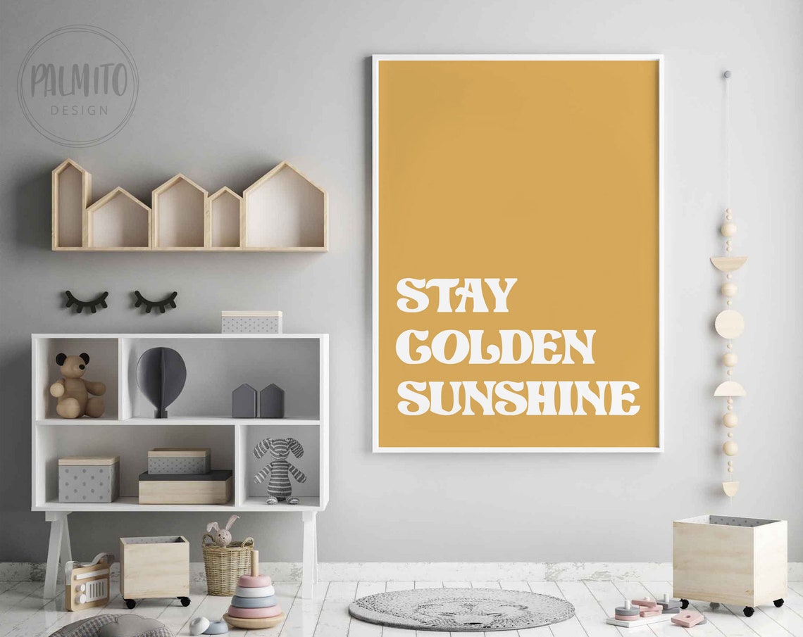 Stay Golden Sunshine Retro Text Mustard Vintage Wall Quote Poster - Image 2