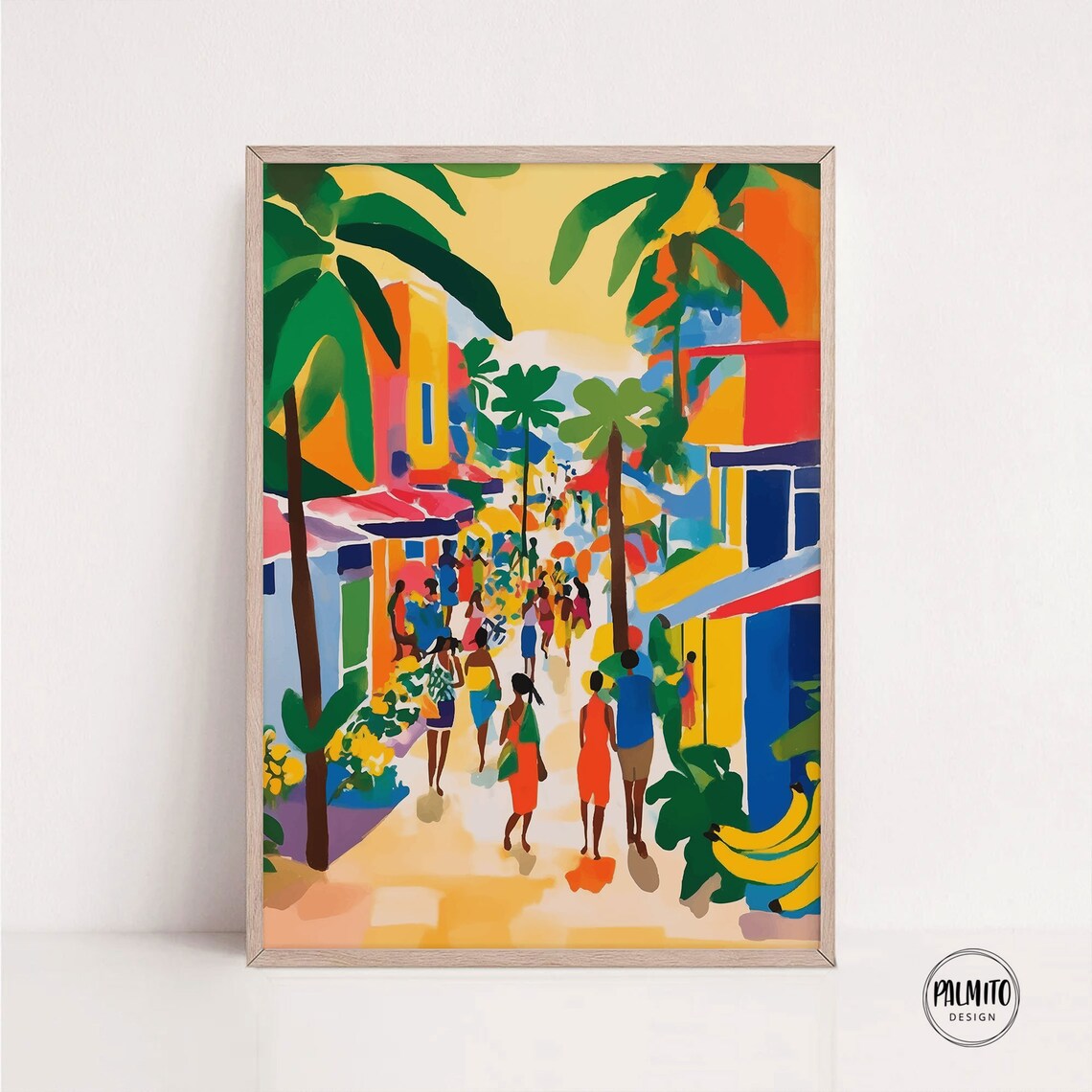Colorful Tropical Beach Scene Gouache Art Print