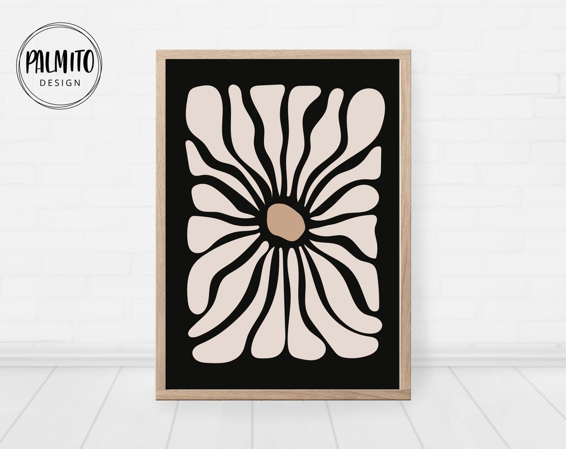 Bold Black Background Cream Flower Matisse Style Cutout Wall Art
