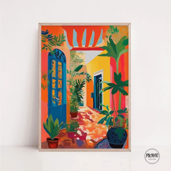 Boho Mexican House Art Print, Colorful Facade Poster