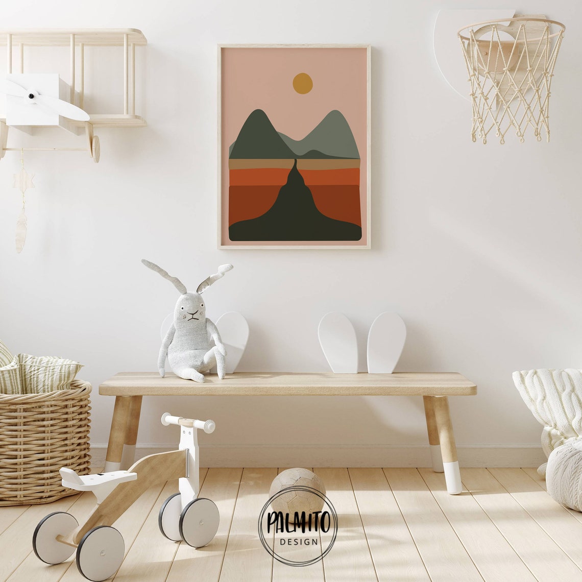 Terracotta Boho Landscape Sun Mountains Layered Earth Tones Poster - Image 2