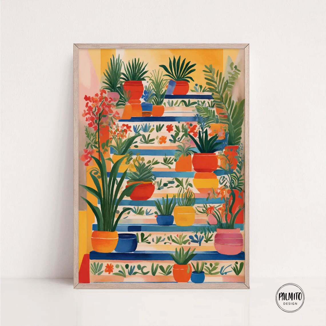 Mediterranean Staircase Print, Colorful Wall Art