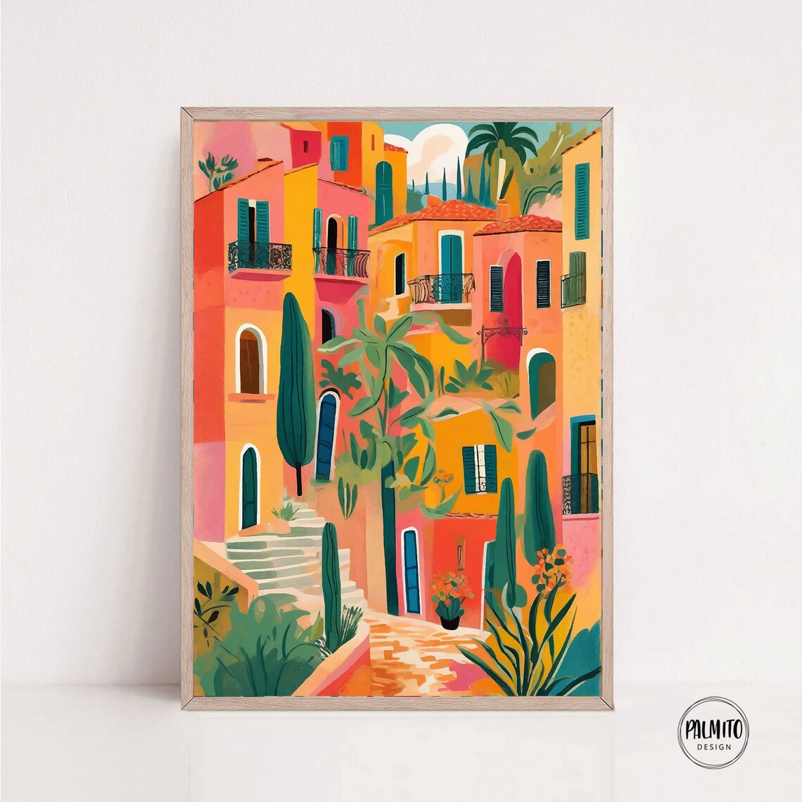 Colorful Buildings Travel Poster, City Street Illustration