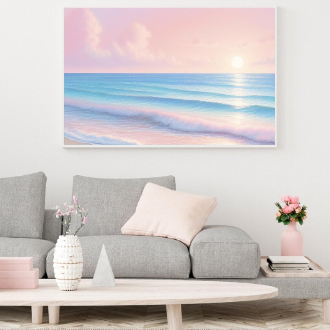 Pastel Sunset Ocean Beach Surf Boho Art Print
