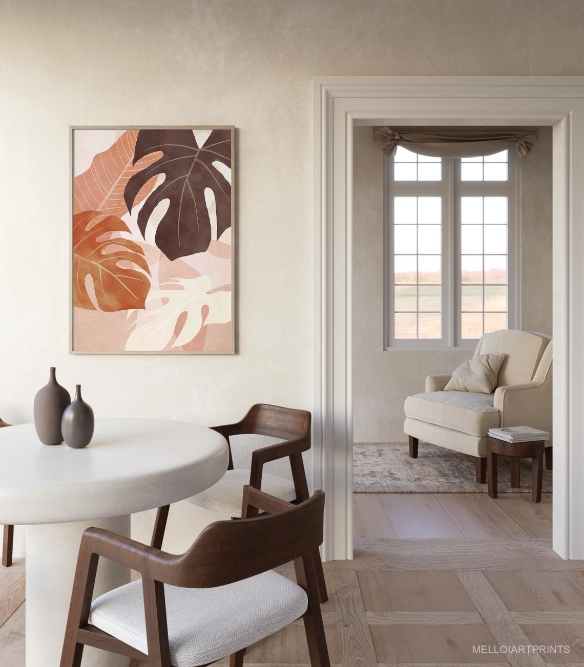 Terracotta Monstera Leaves Layered Botanical Boho Wall Poster - Image 2