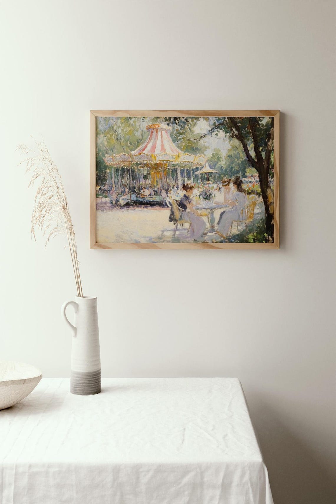 Vintage Carousel in a Park With Women at a Cafe Table Summer Poster - Image 2