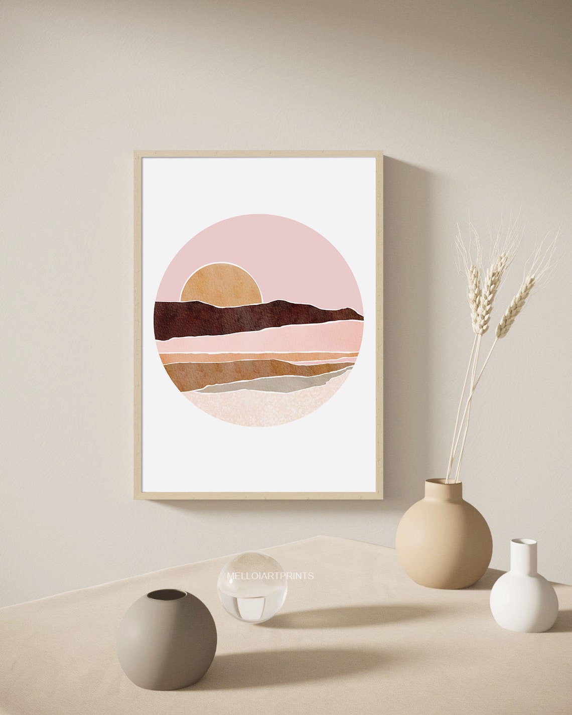 Blush Pink Sunset Sun Over Layered Desert Hills Circle Poster - Image 2