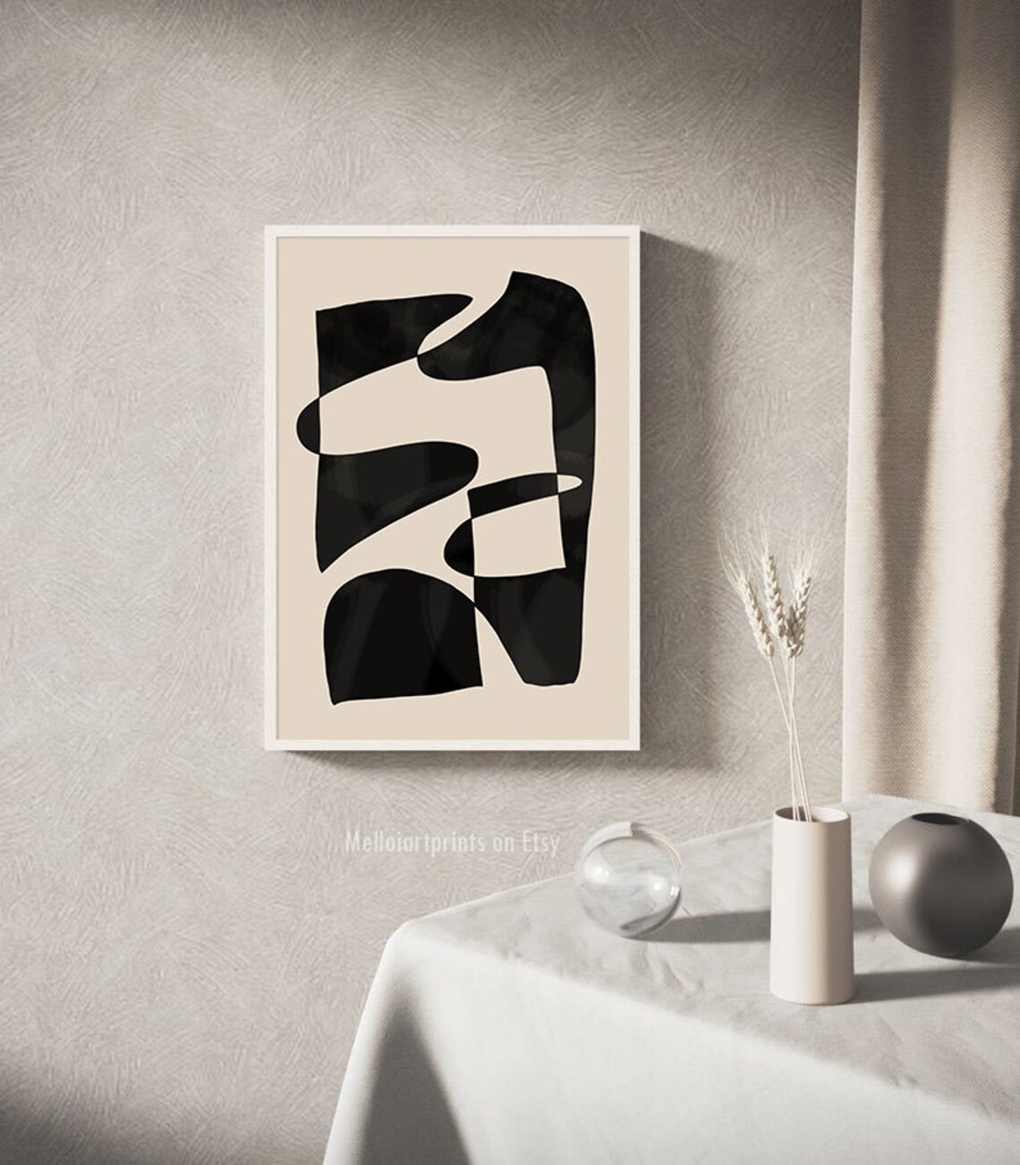 Beige Black Boho Abstract Print, Mid-Century Poster - Image 2