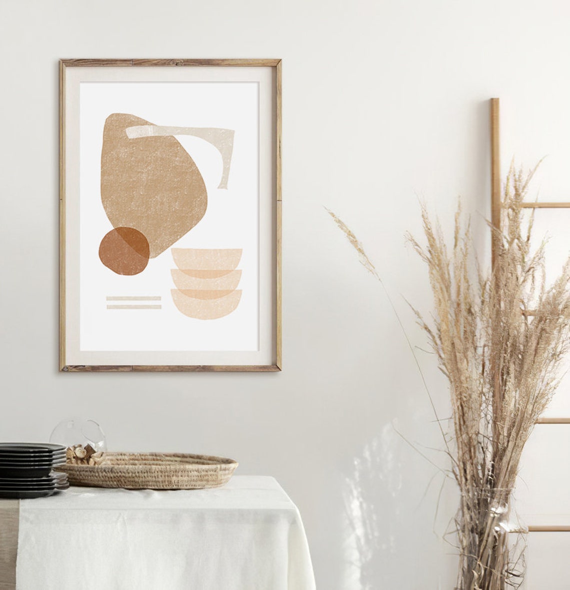 Neutral Tan Organic Shapes Textured Grain Abstract Modern Art Poster - Image 2