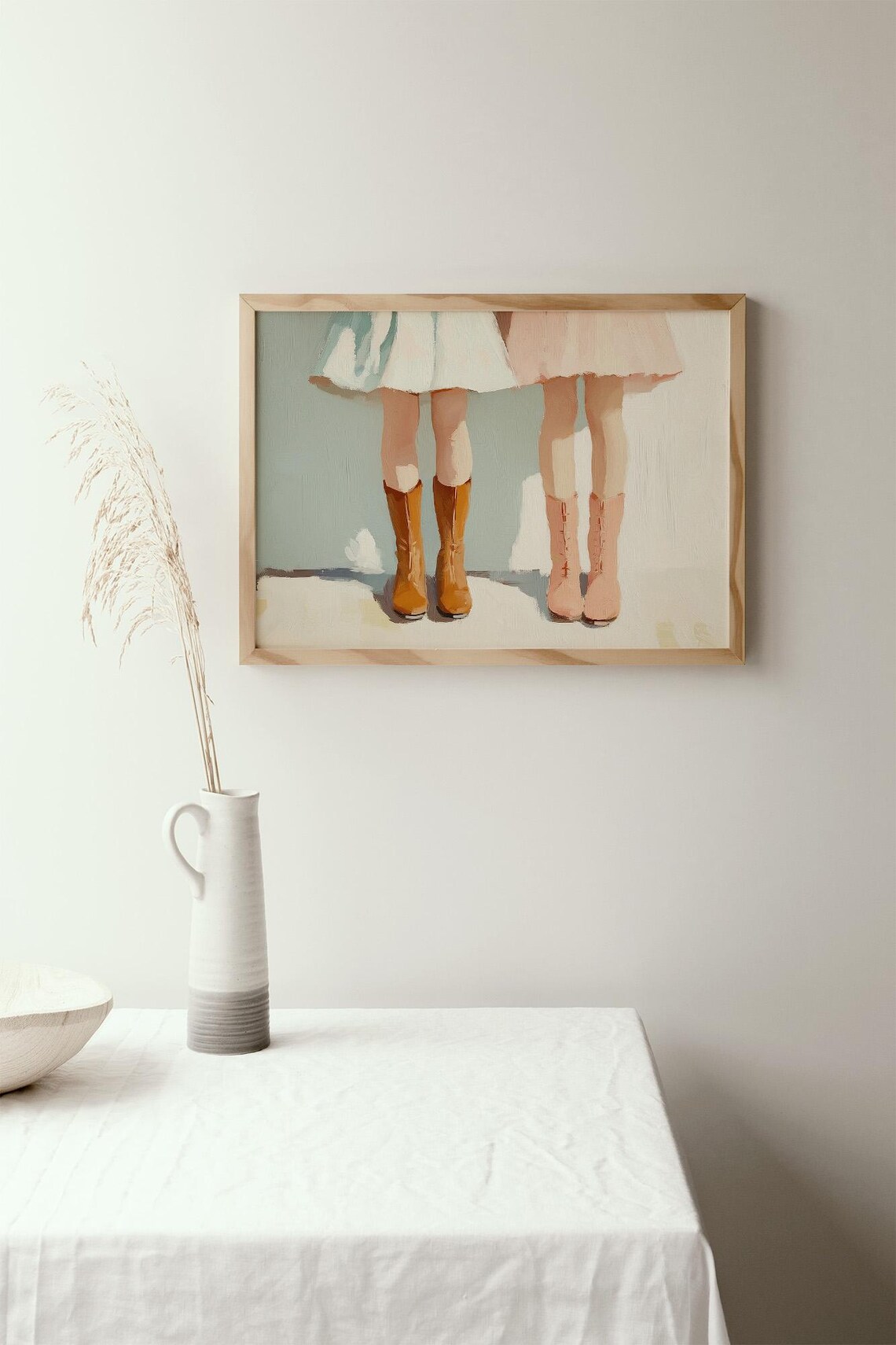 Vintage Girls Boots Painting Sisters Retro Childhood Wall Poster - Image 2