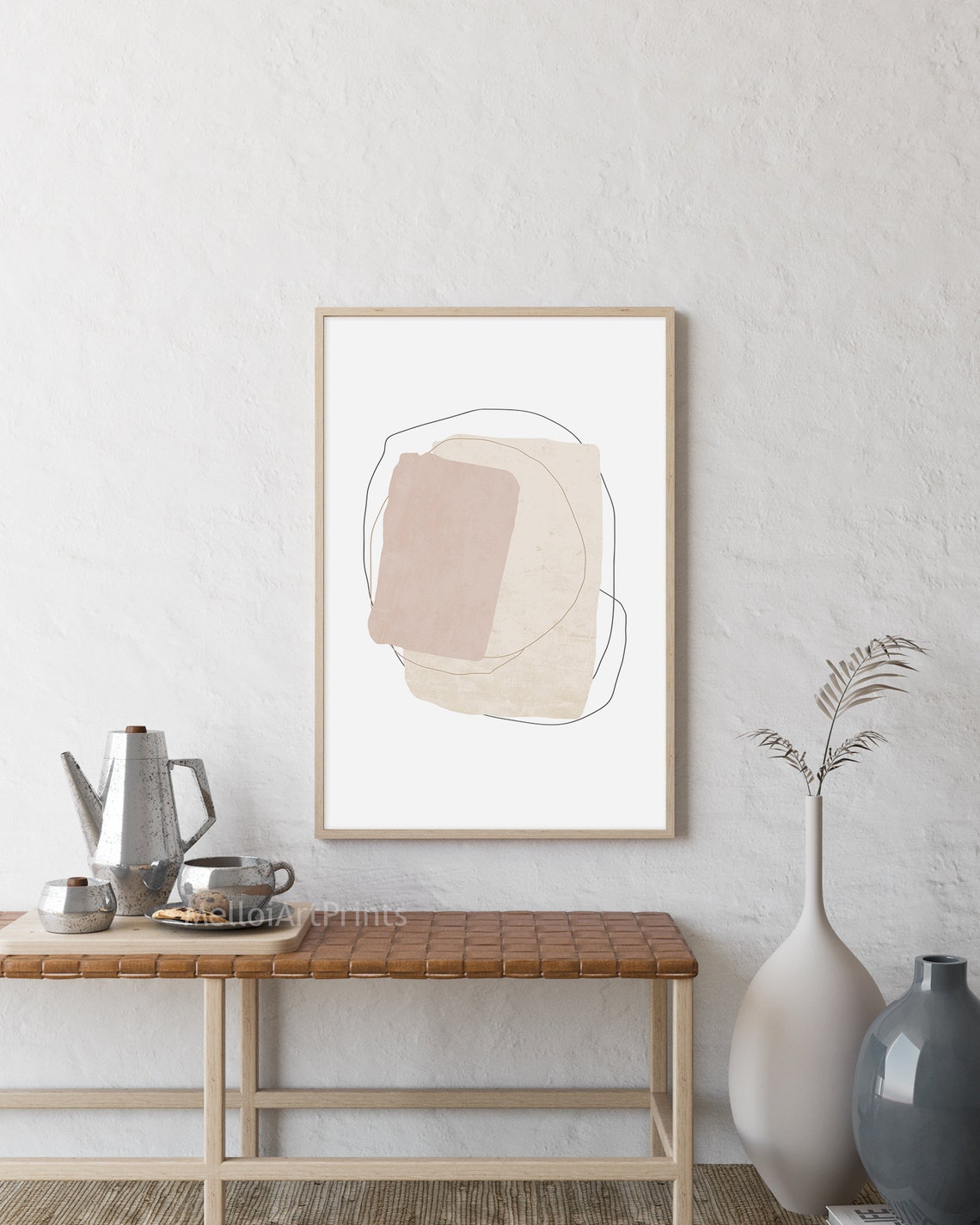 Layered Square Abstract Art Blush Cream Line Modern Wall Poster - Image 3