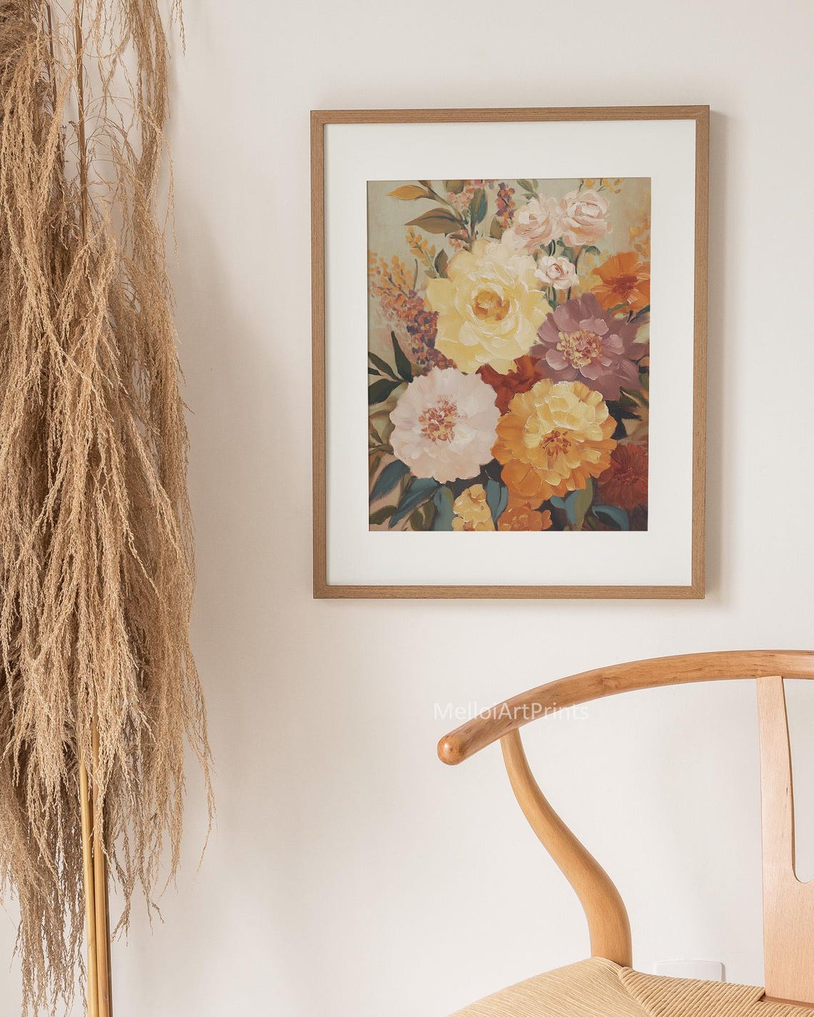 Vintage Floral Bouquet Roses Warm Impressionist Romantic Wall Art - Image 2