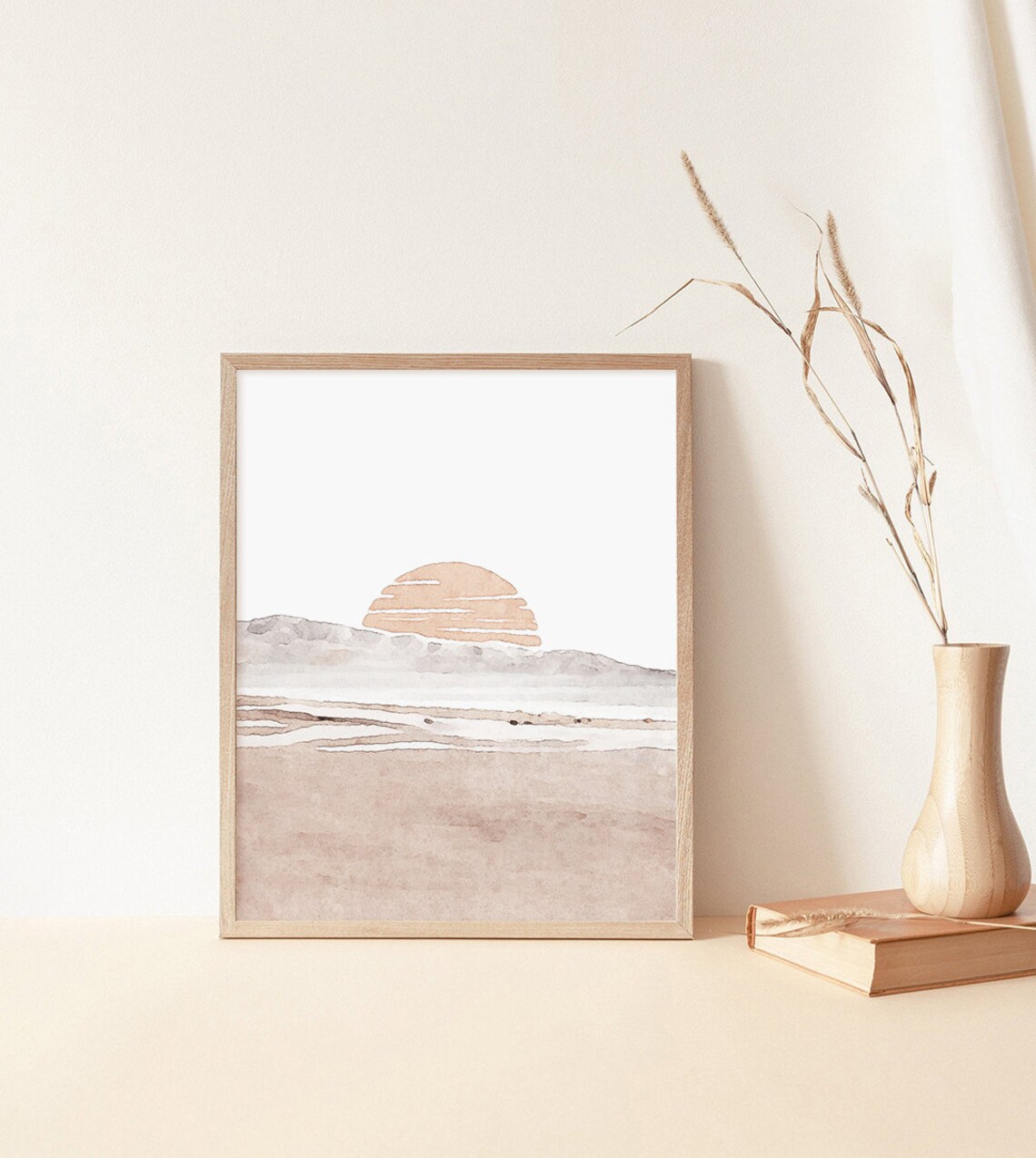 Blush Sunset Coastal Watercolor Mountain Seascape Art Poster - Image 2