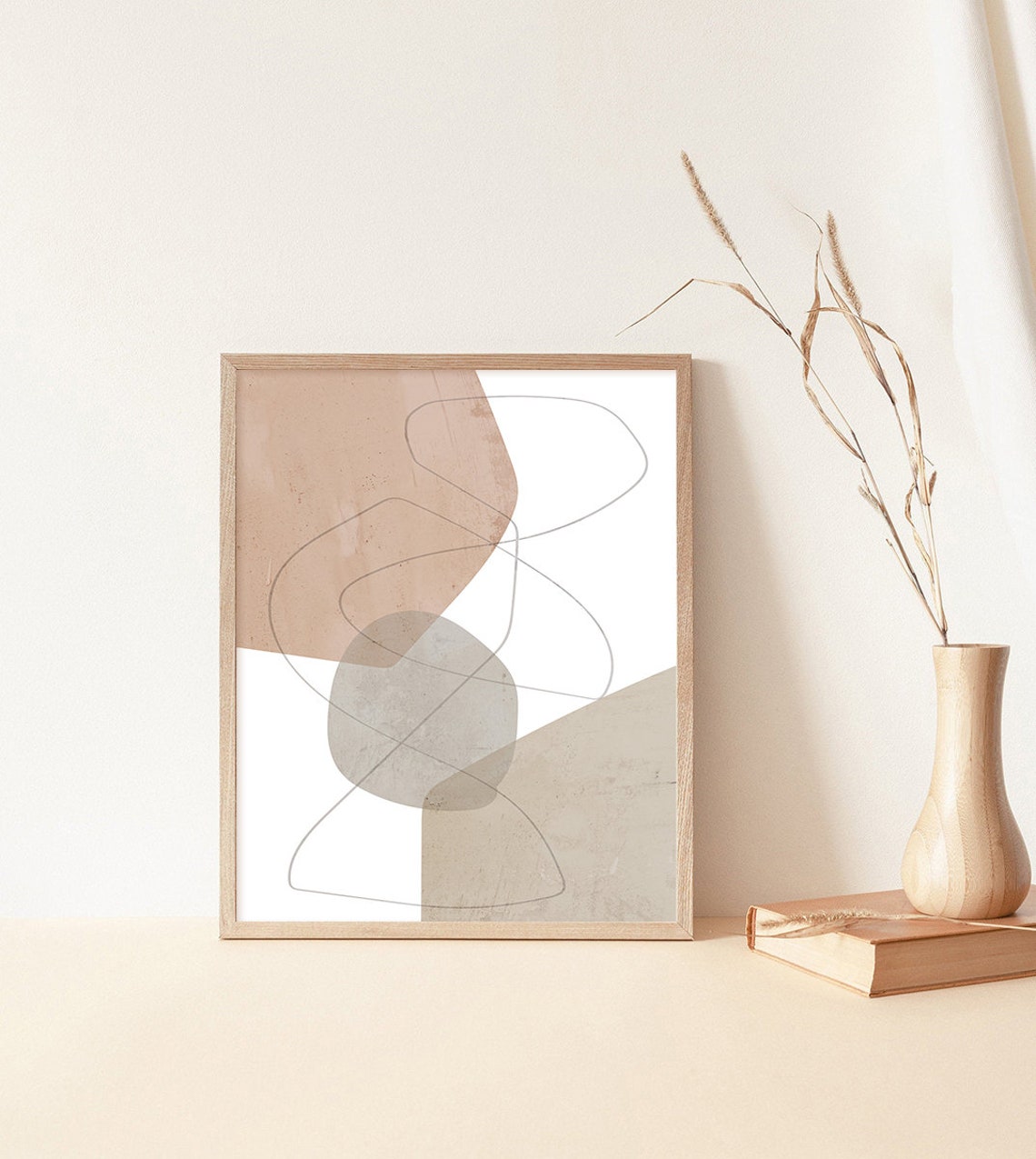 Neutral Gray Squiggle Line Overlap Shapes Minimalist Abstract Poster - Image 2