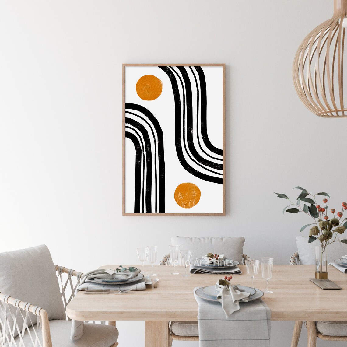 Modern Black Orange Bold Geometric Stripes Mid Century Art Poster - Image 2