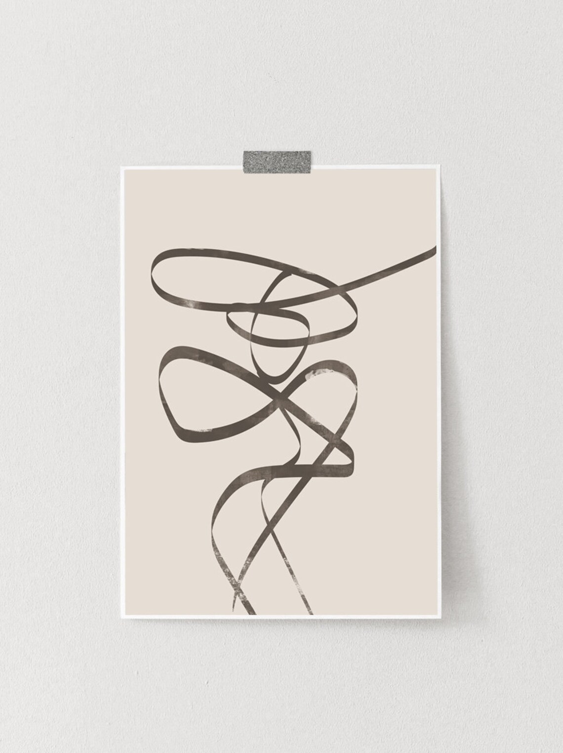 Abstract Line Art Print, Beige Minimalist Decor - Image 2